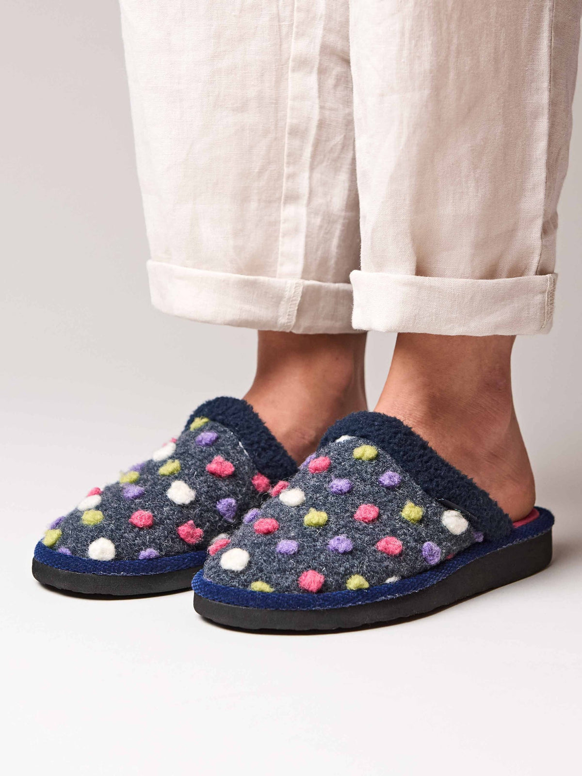 Blue colourful spotty mule slippers - MALIA 2 INDIGO