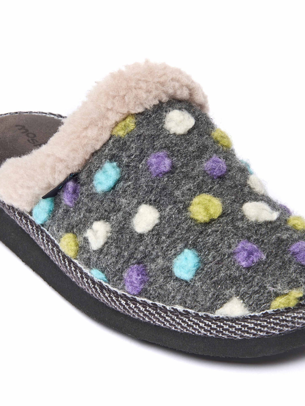 Grey colourful spotty mule slippers - MALIA 2 SLATE