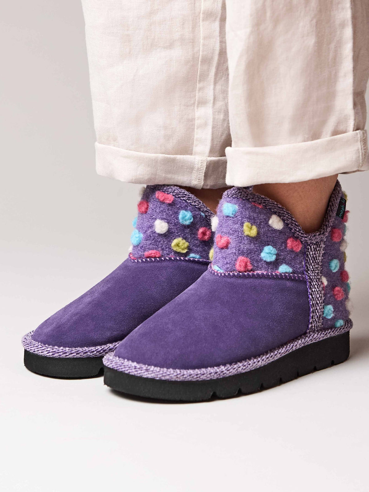 Purple spotty bootie slippers - FIRESIDE 2 VIOLET