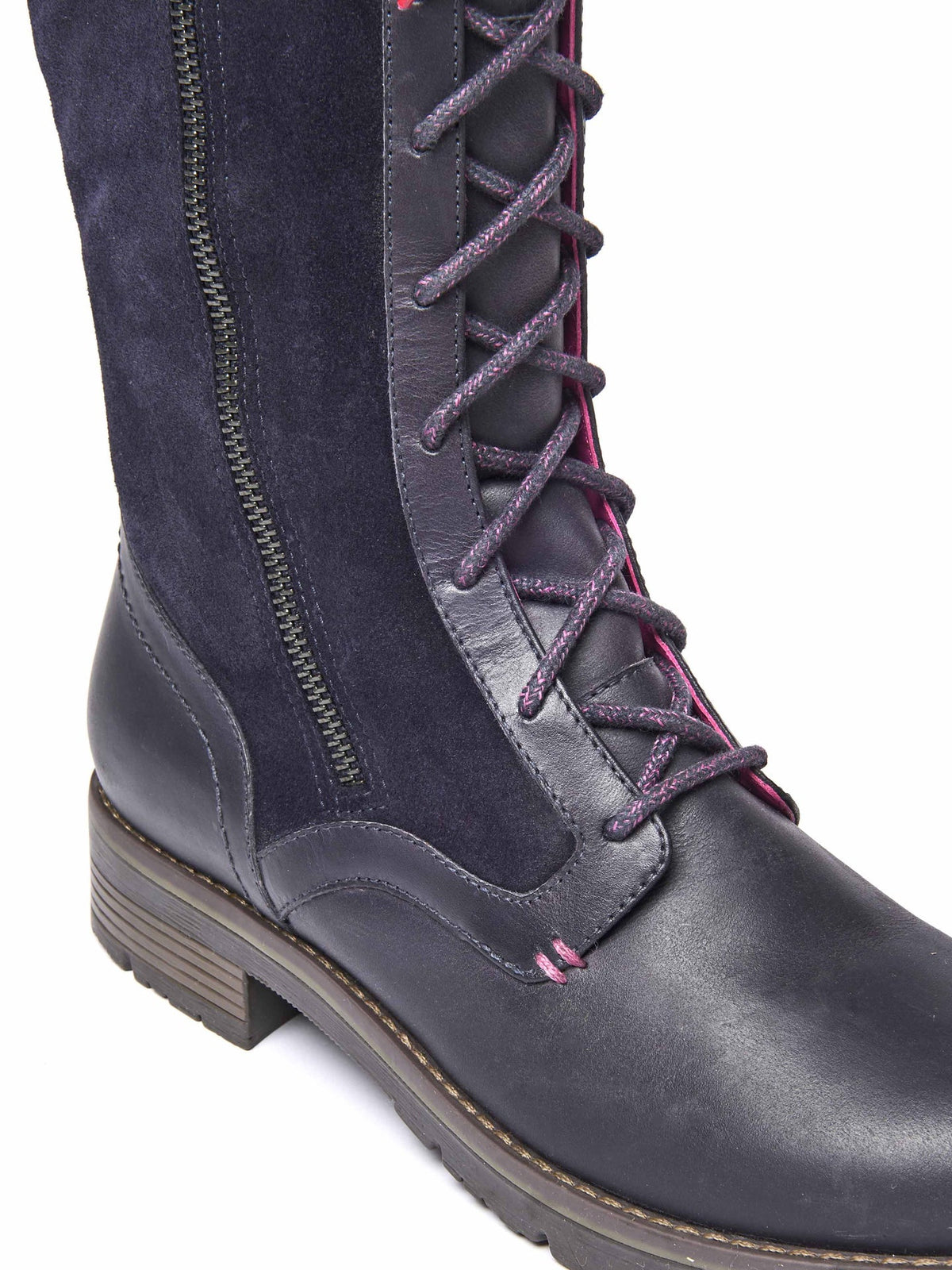 Blue long adjustable lace-up boots - AIMEE NAVY