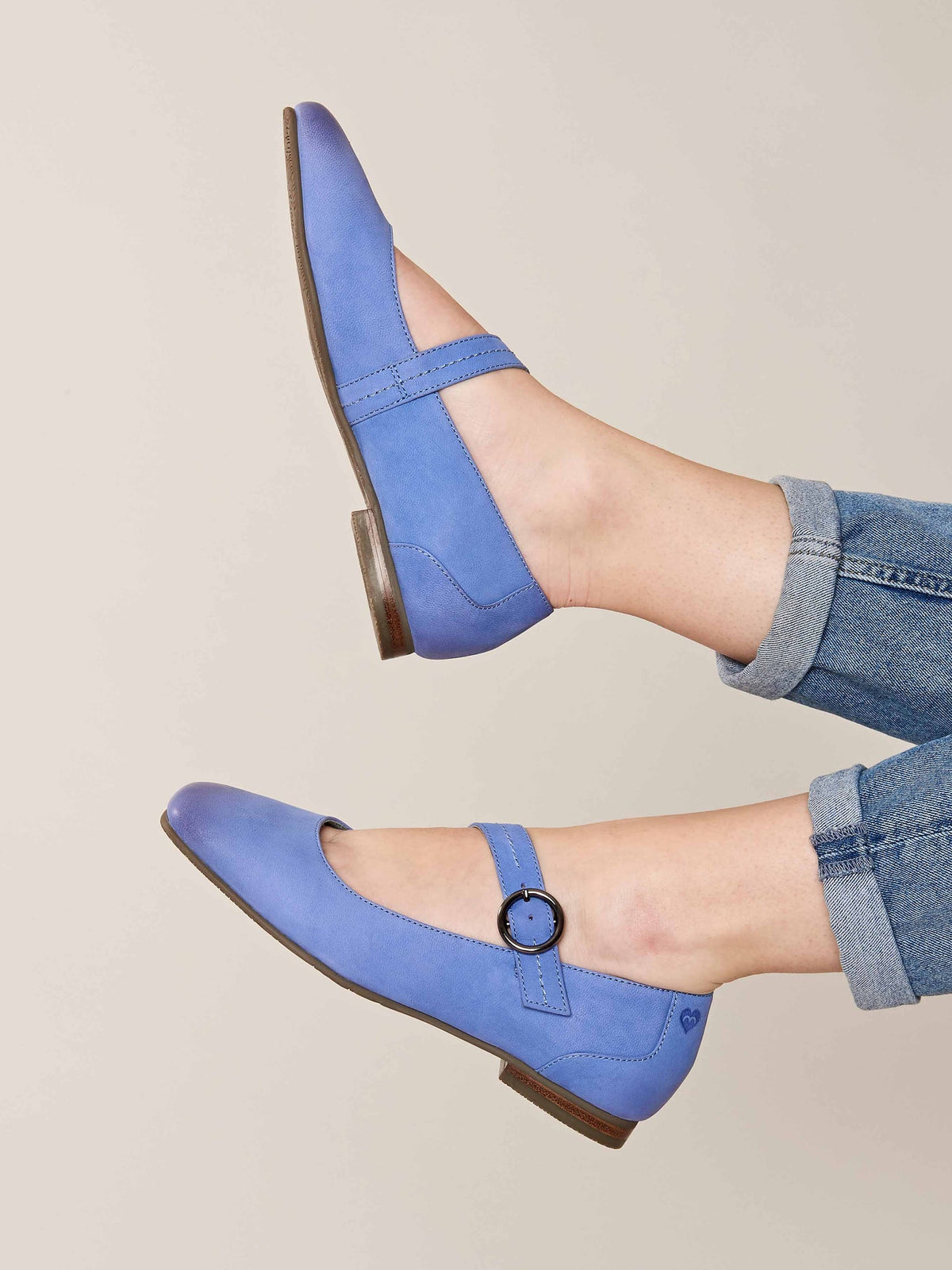 Blue Nubuck strap flat shoes - REEVE 2 BLUE MUSCARI