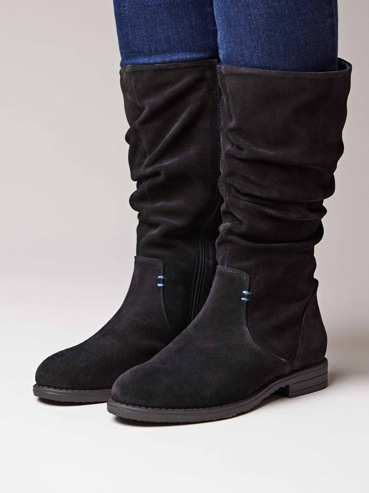 Black ruched suede mid-length boots - GLACIER SUEDE 2 BLACK