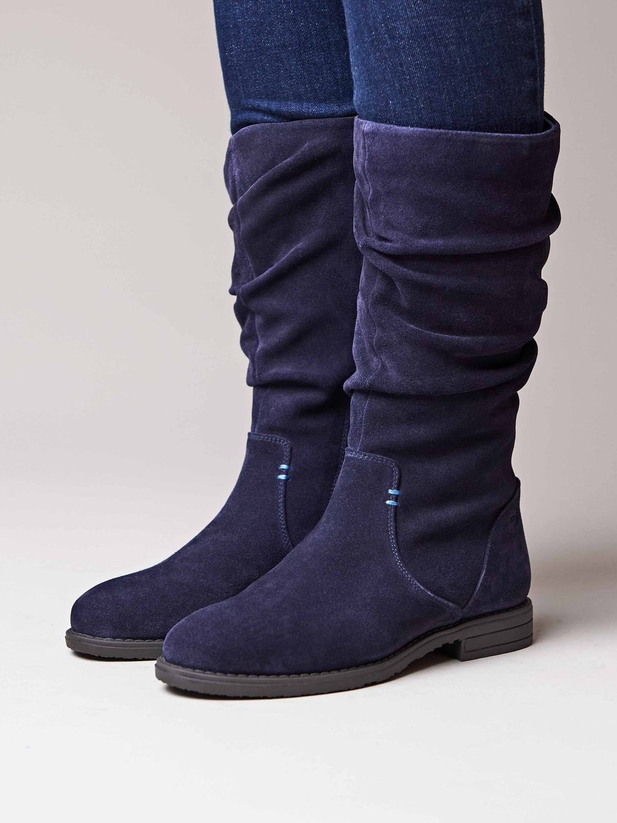 Blue ruched suede mid-length boots - GLACIER SUEDE 2 INDIGO