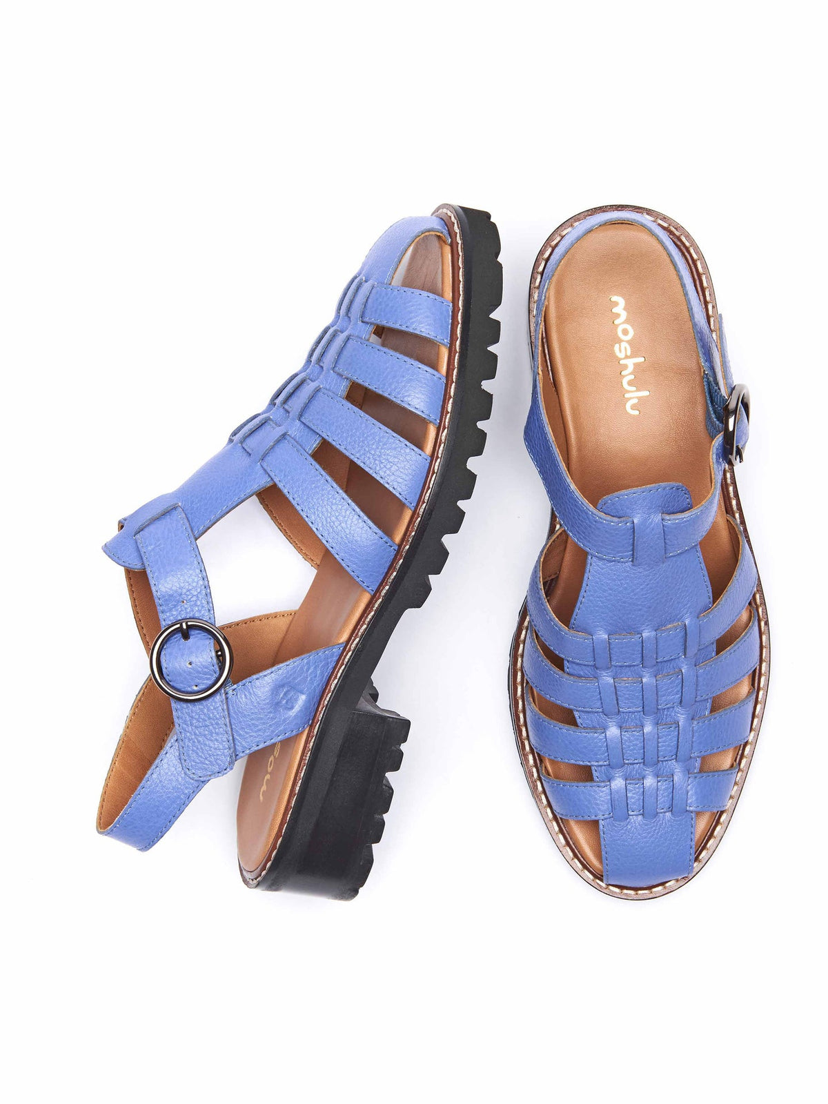 Blue leather strappy fisherman sandals - KYNANCE BLUE MUSCARI