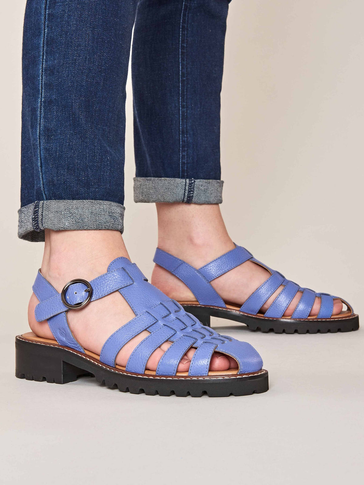 Blue leather strappy fisherman sandals - KYNANCE BLUE MUSCARI
