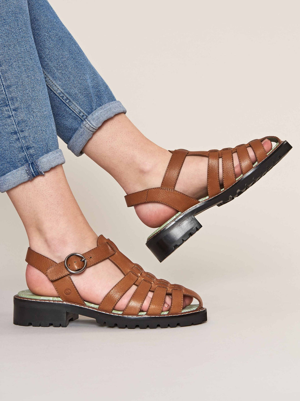 Brown leather strappy fisherman sandals - KYNANCE TAN