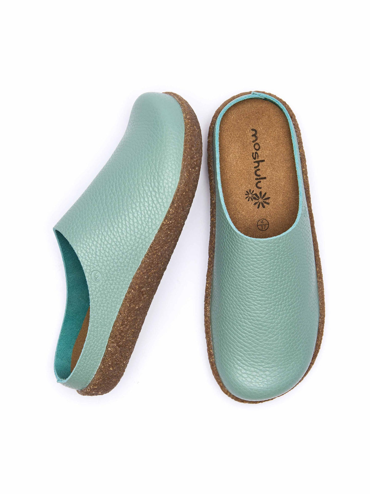 Green extra cushioned leather clogs - PEVENSEY SEA MIST LEATHER
