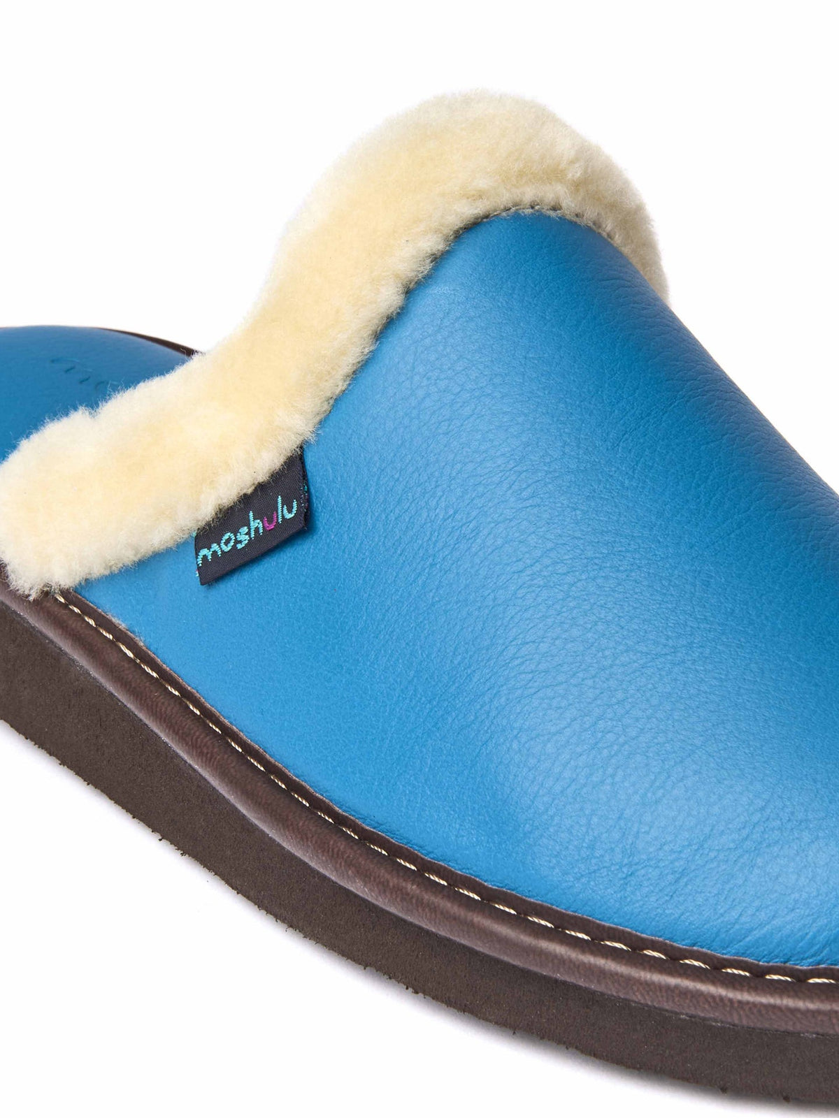Blue classic leather mule slippers - ADELE 2 CAPRI BLUE