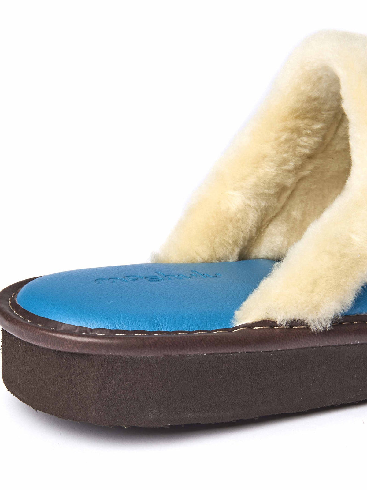 Blue classic leather mule slippers - ADELE 2 CAPRI BLUE