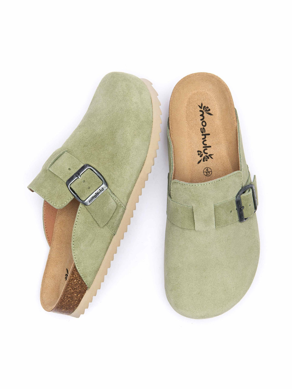 Green suede cork footbed clogs - TULIPA 2 SAGE GREEN SUEDE