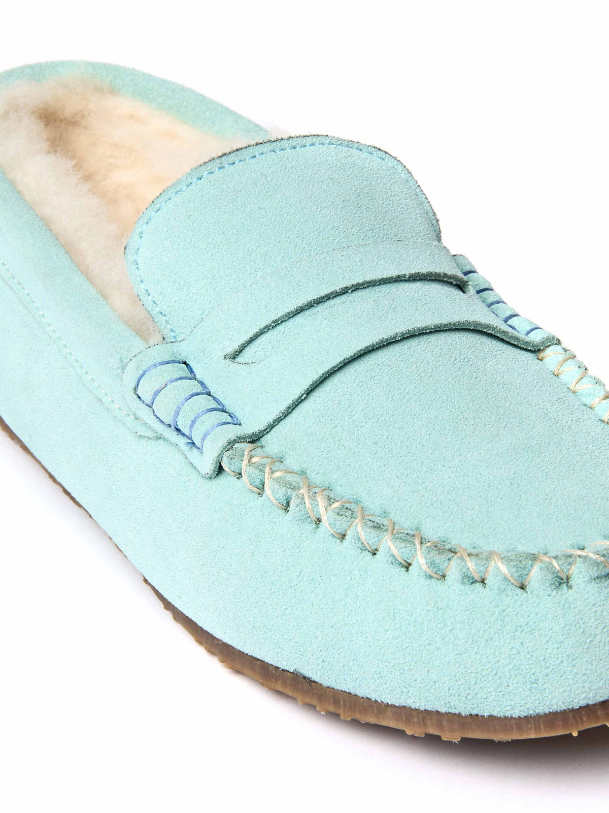 Blue suede moccasin sheepskin slippers - JOCUND GLACIER BLUE