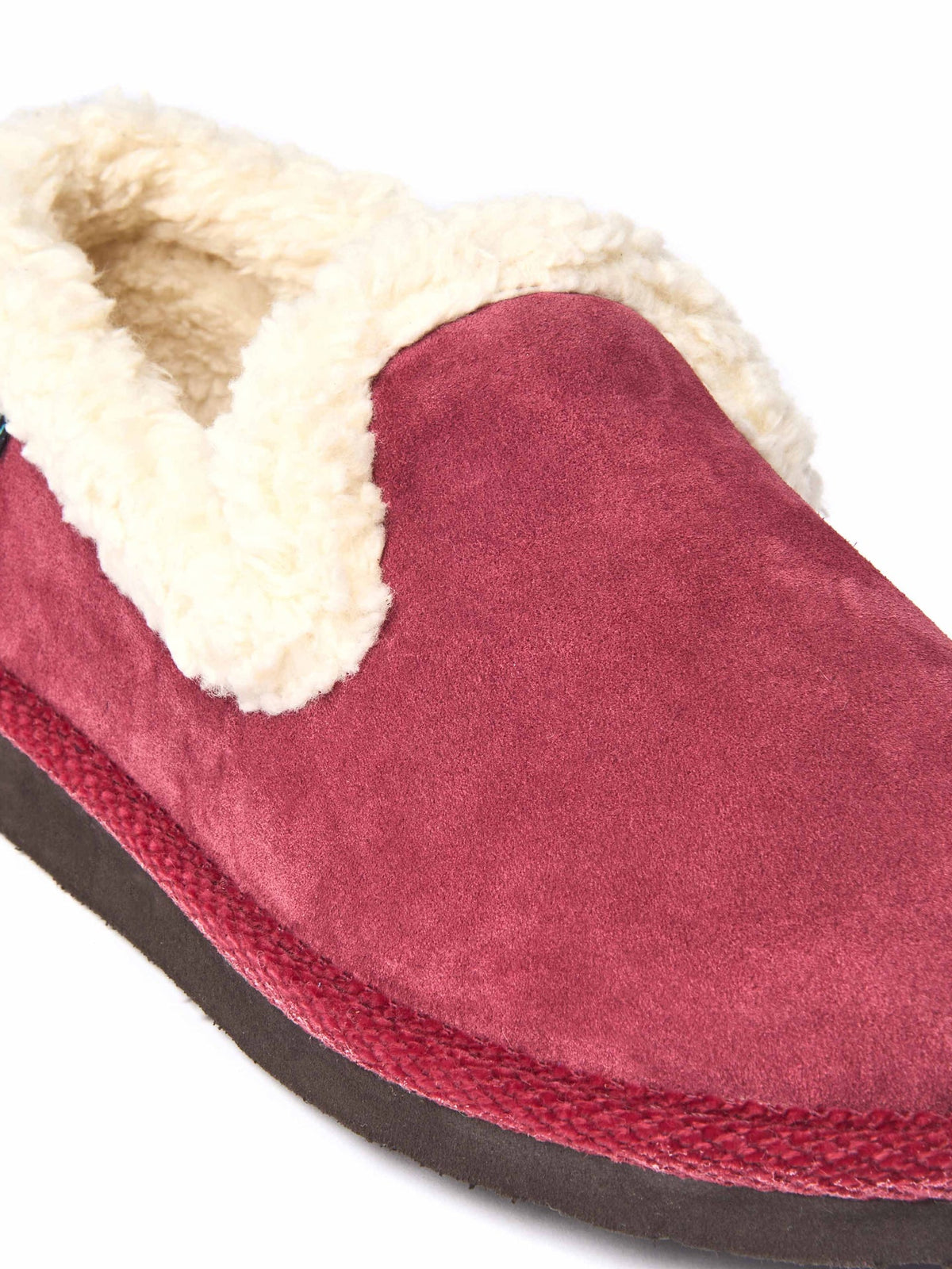 Red suede fluffy lined full slippers - ONTARIO CRANBERRY
