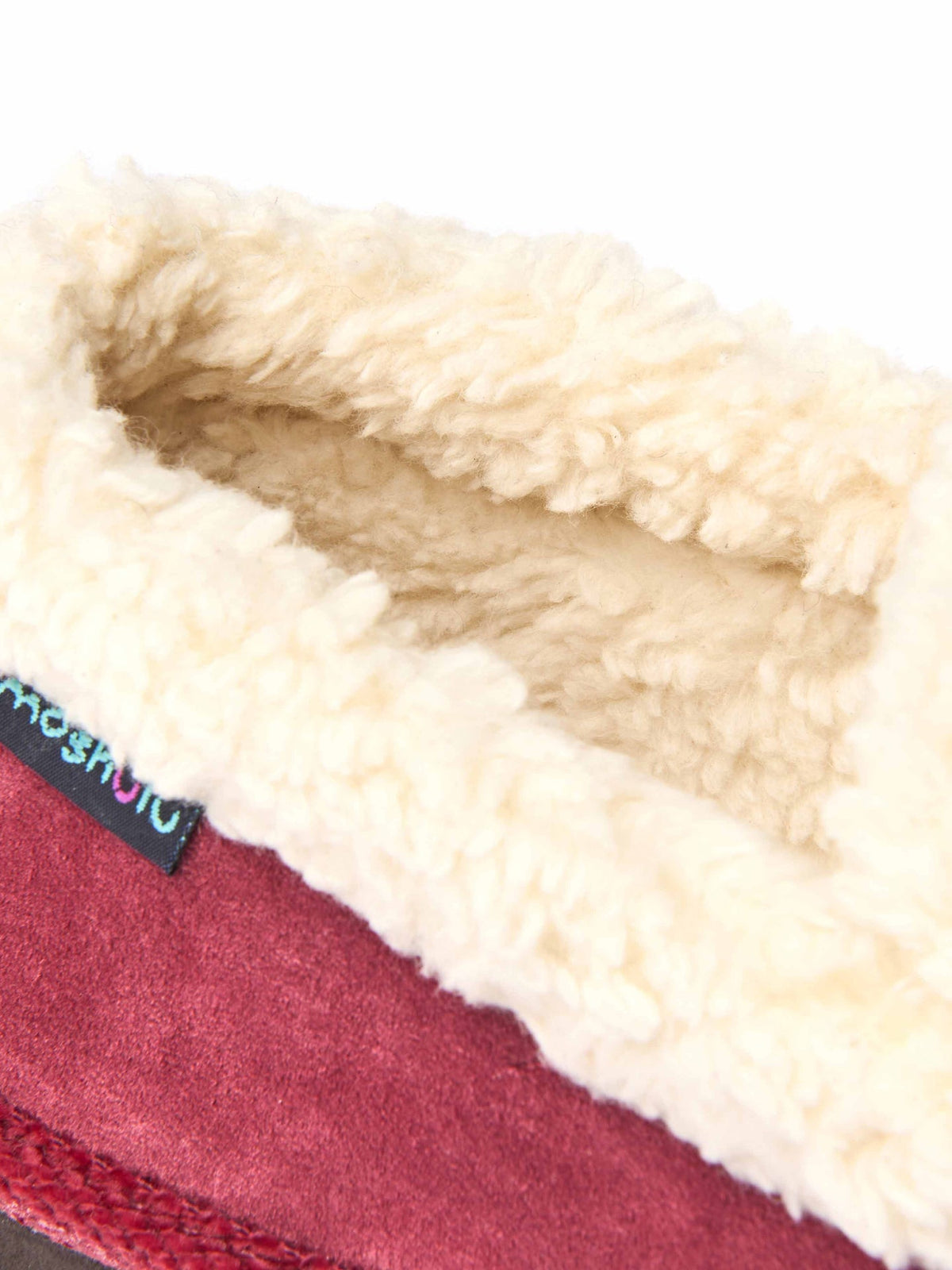 Red suede fluffy lined full slippers - ONTARIO CRANBERRY
