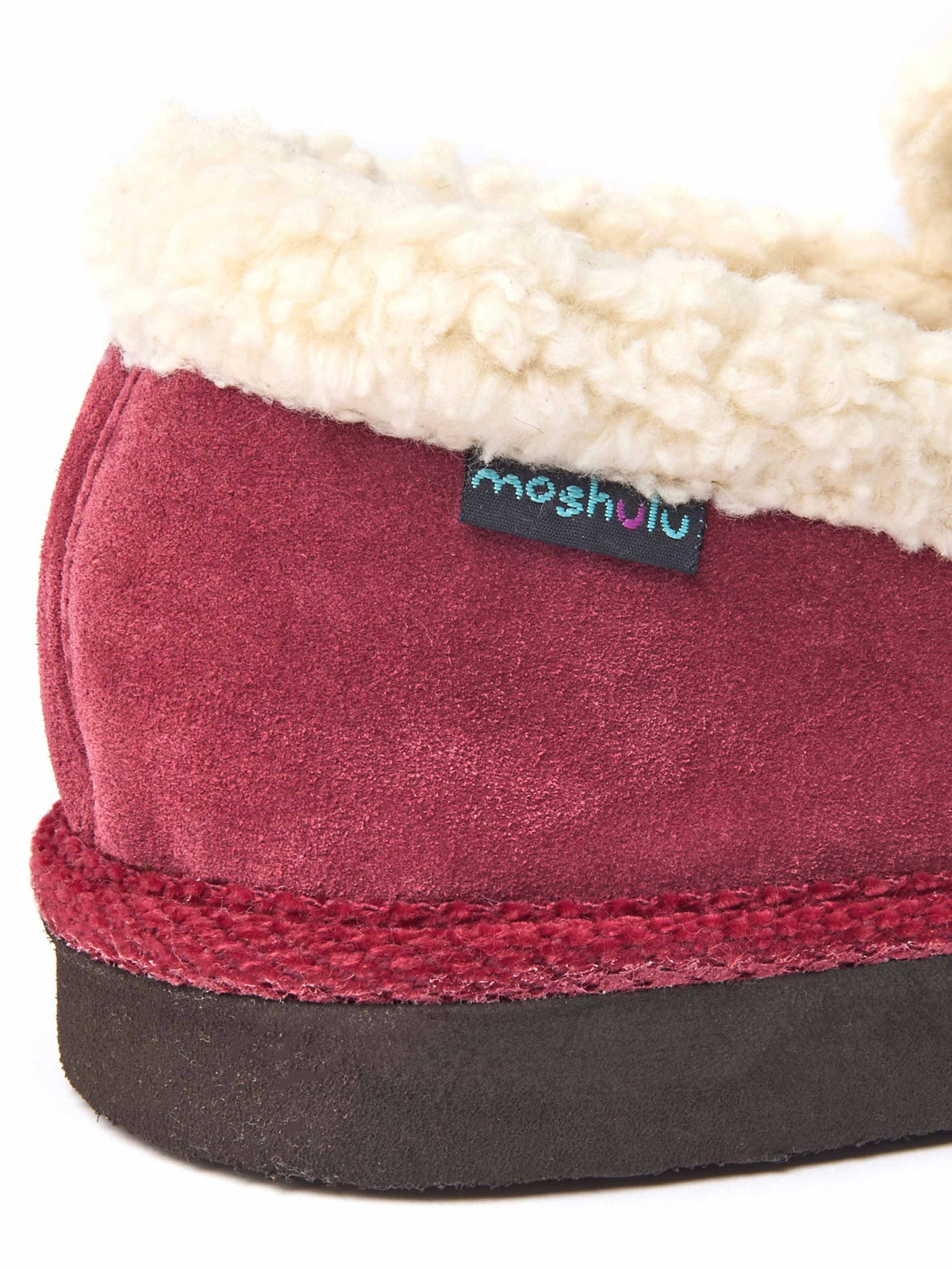Red suede fluffy lined full slippers - ONTARIO CRANBERRY