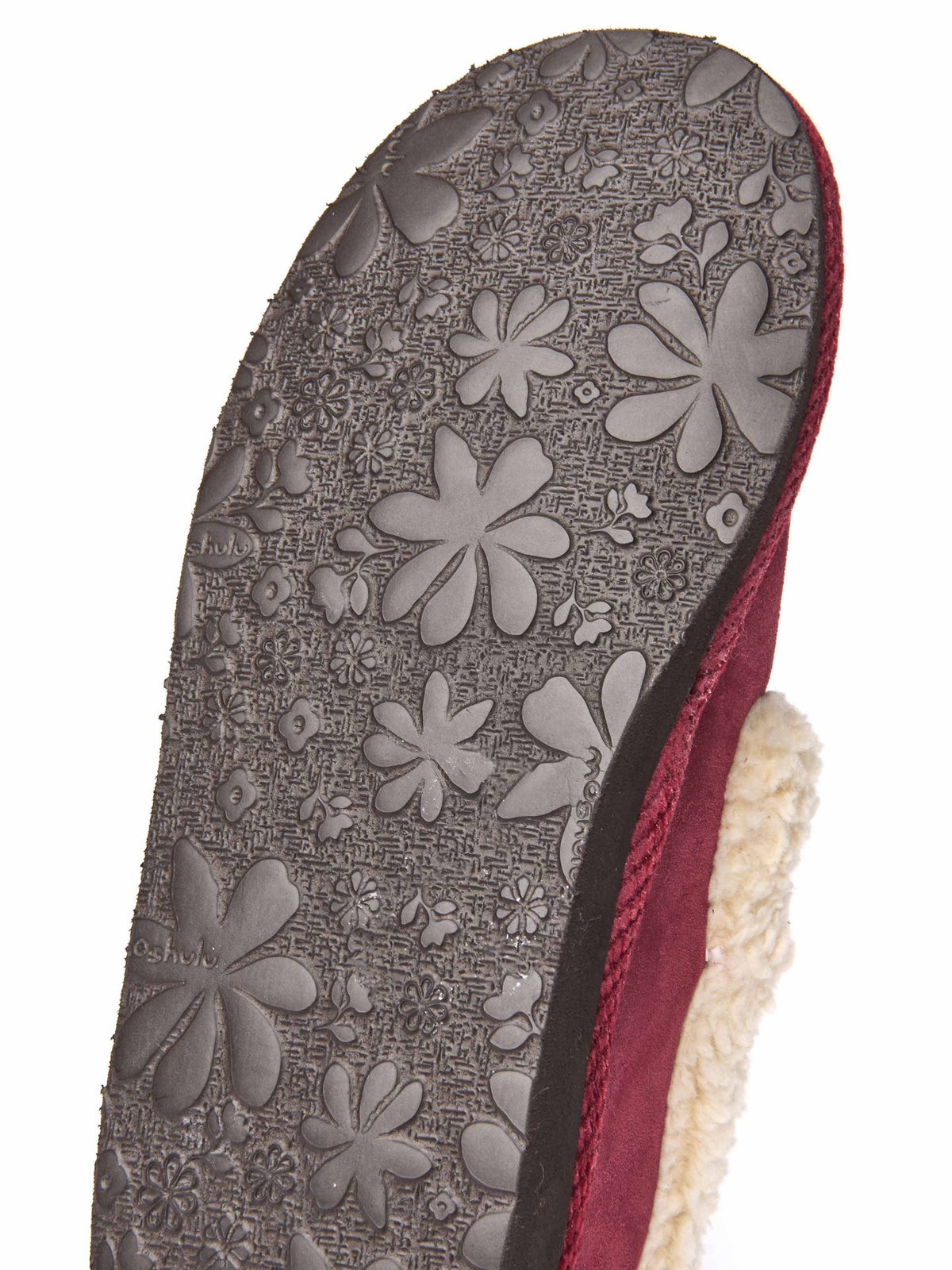 Red suede fluffy lined full slippers - ONTARIO CRANBERRY