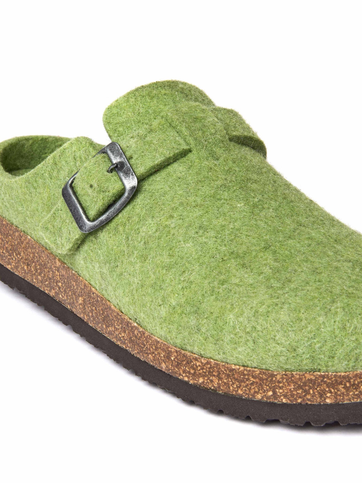Green wool felt clog mule slippers - CECILIA GREENERY