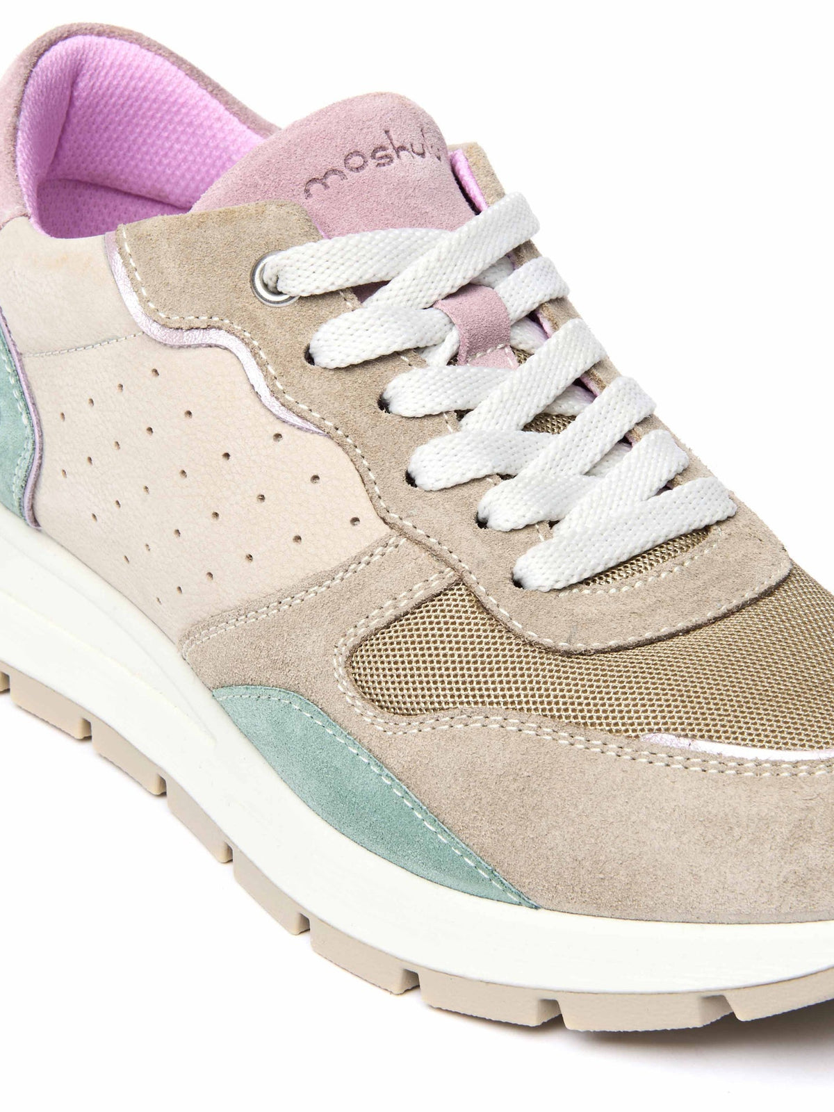 Neutral lace up mesh panel trainers - TERESA SAND MULTI