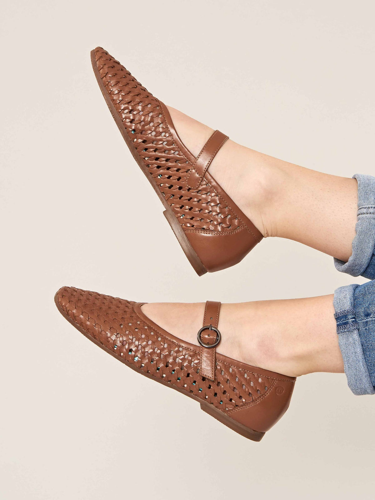 Brown Mary Jane woven ballet pump - WENNA TAN
