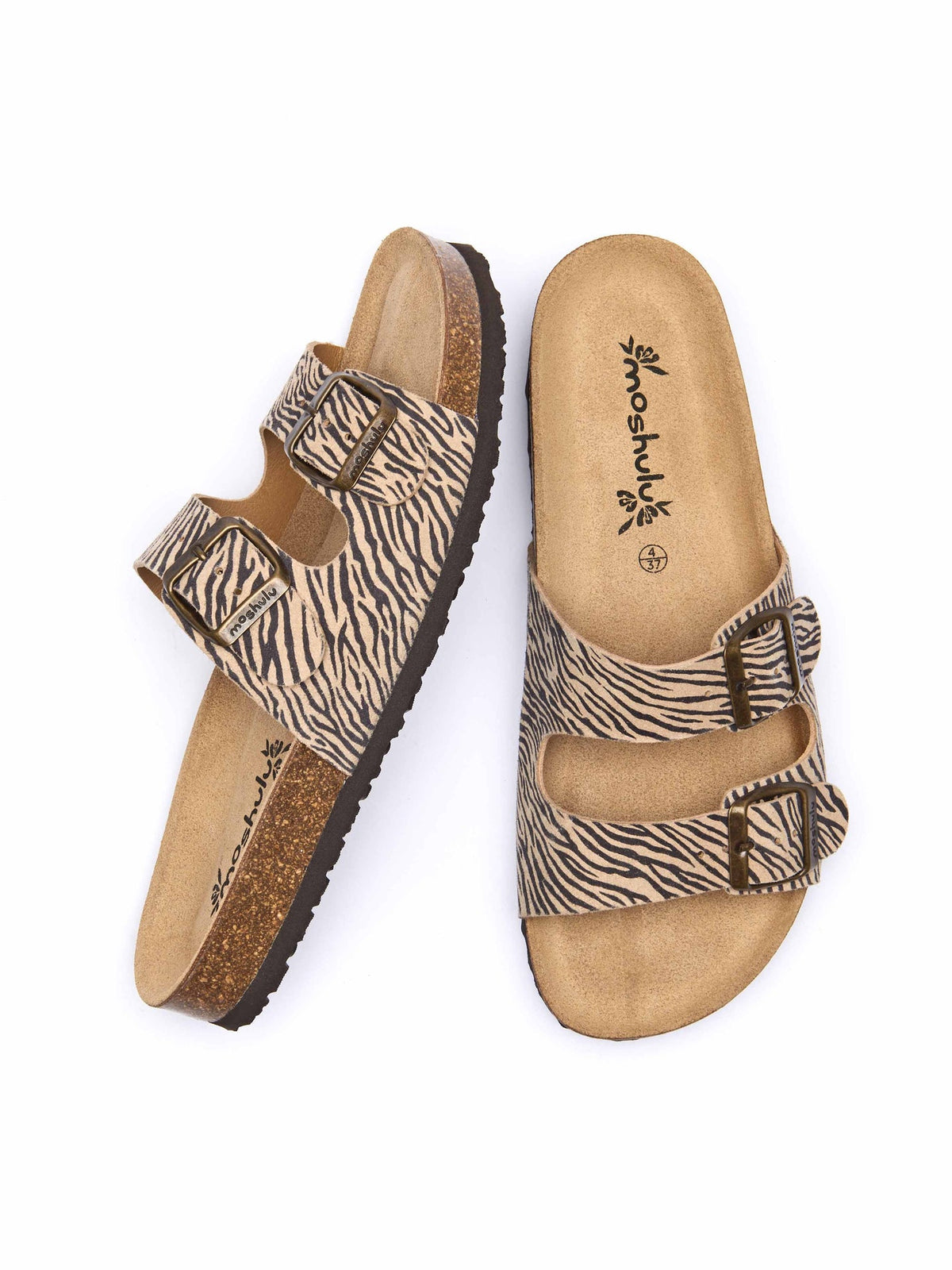 Animal print leather cork footbed sandals - DANUBE 2 ZEBRA PRINT