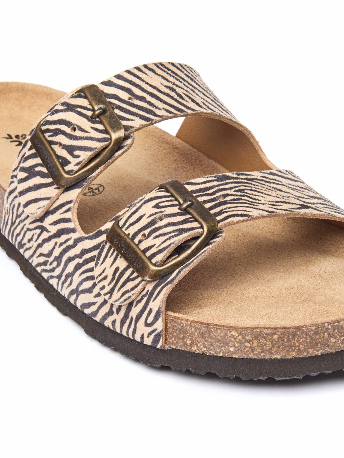 Animal print leather cork footbed sandals - DANUBE 2 ZEBRA PRINT
