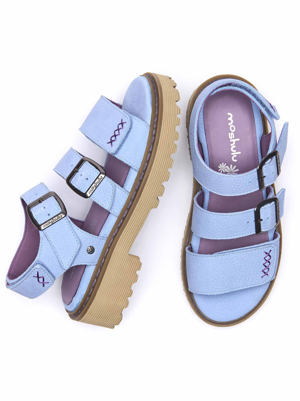 Blue chunky adjustable city sandals - DIANTHA CORNFLOWER BLUE NUBUCK