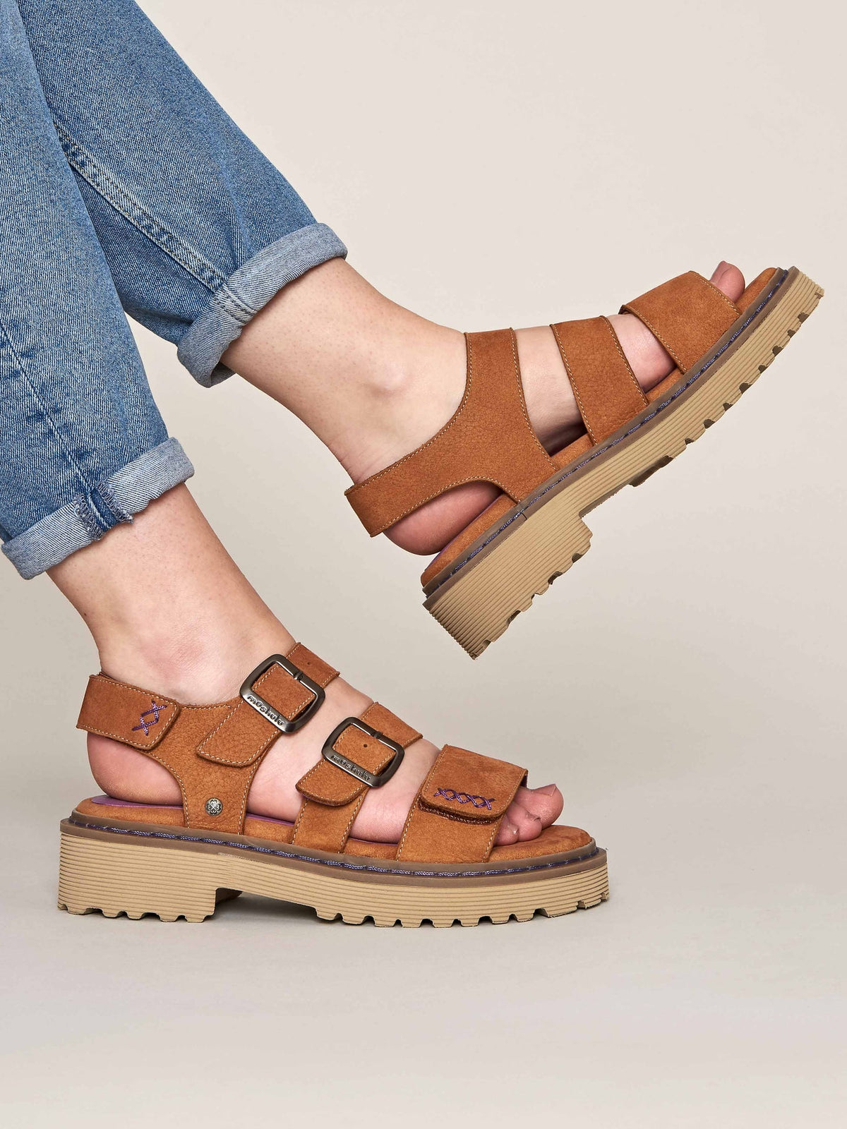 Brown chunky adjustable city sandals - DIANTHA TAN NUBUCK