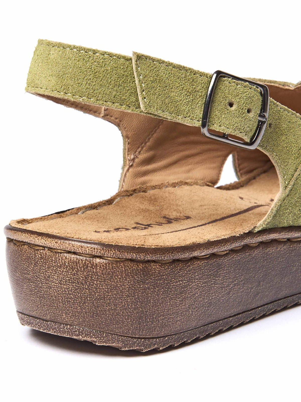 Green slingback crossover sandals - SANTA BARBARA LICHEN GREEN SUEDE