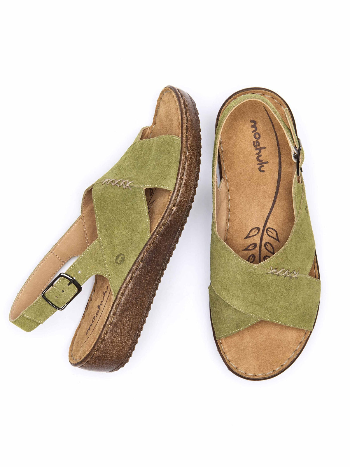 Green slingback crossover sandals - SANTA BARBARA LICHEN GREEN SUEDE