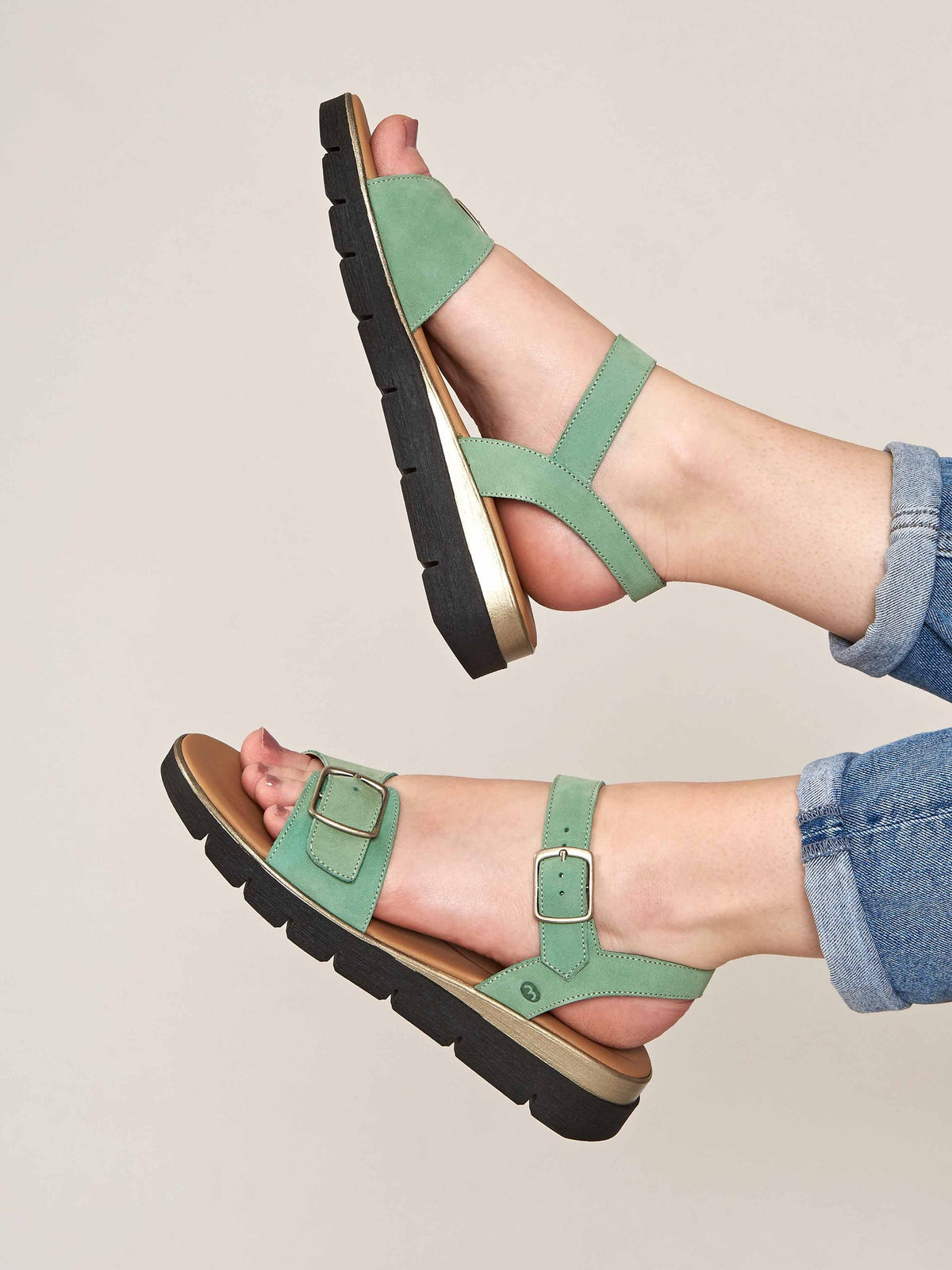 Green cushioned slingback city sandals - PHILLY GLACIAL GREEN NUBUCK
