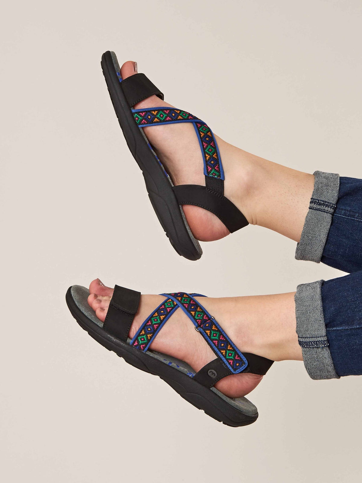 Black Adjustable textile & nubuck activity sandals - TEIGN BLACK MULTI