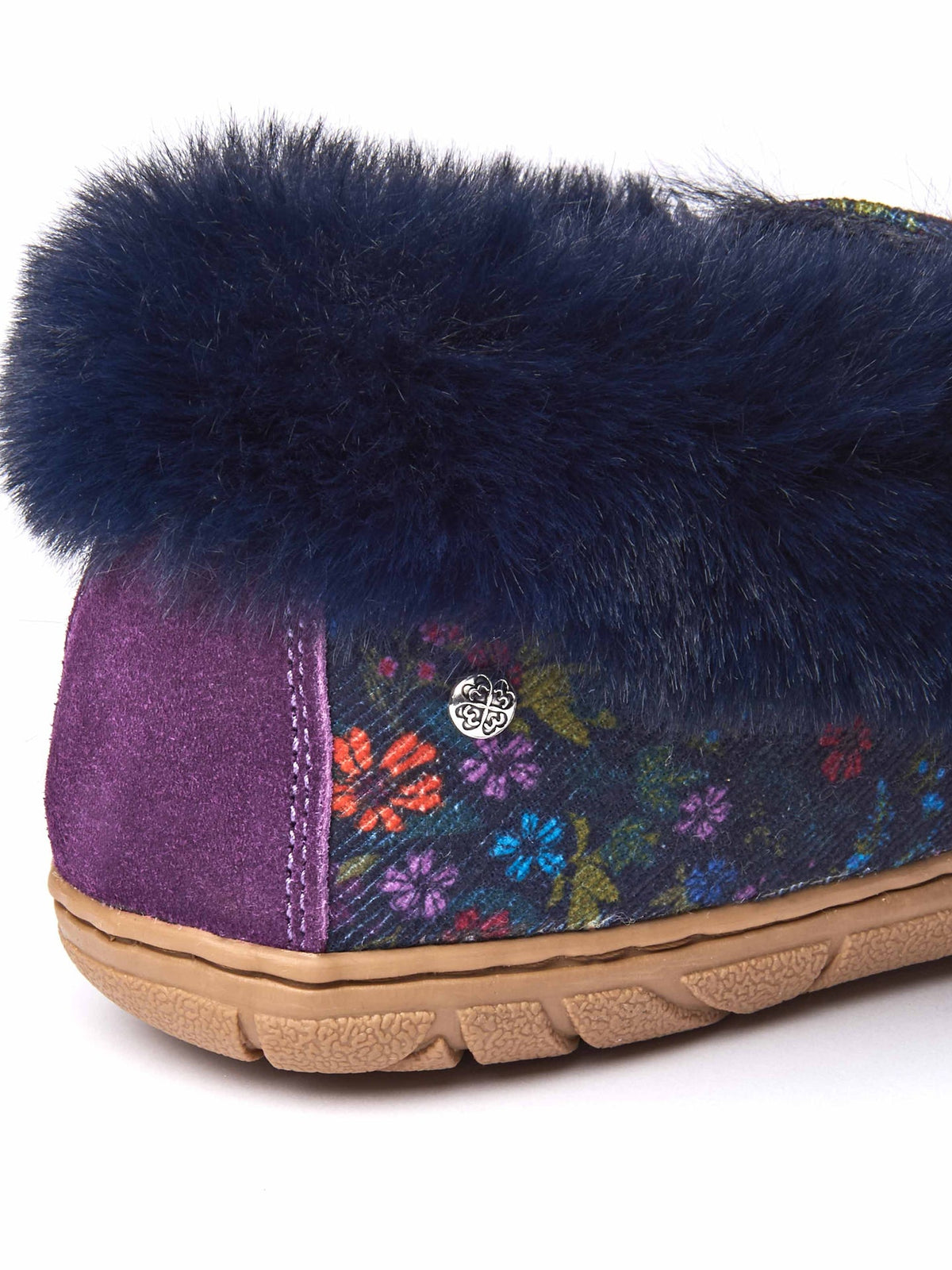 Blue fluffy moccasin slipper - ZELLA INDIGO FLORAL