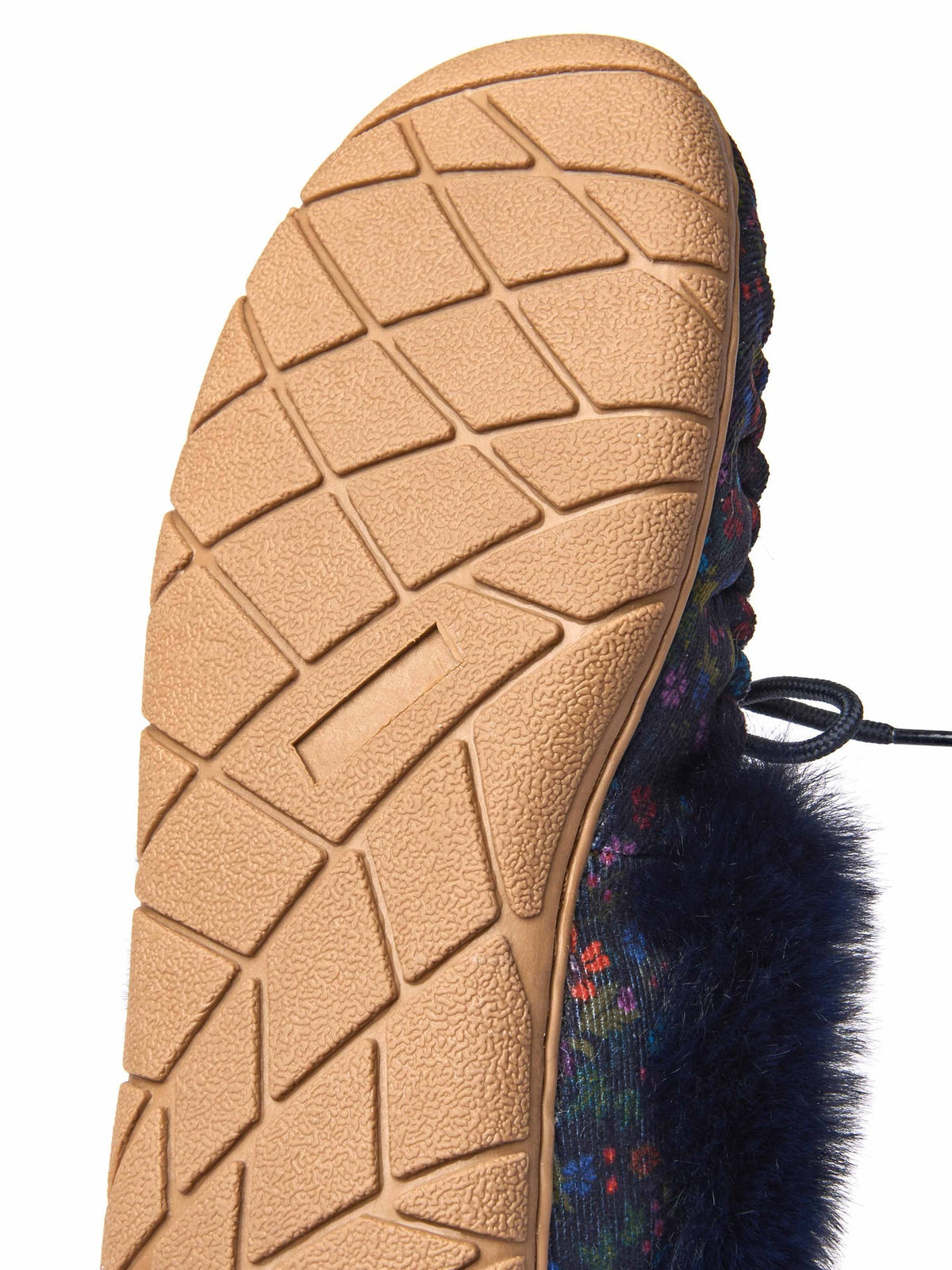 Blue fluffy moccasin slipper - ZELLA INDIGO FLORAL