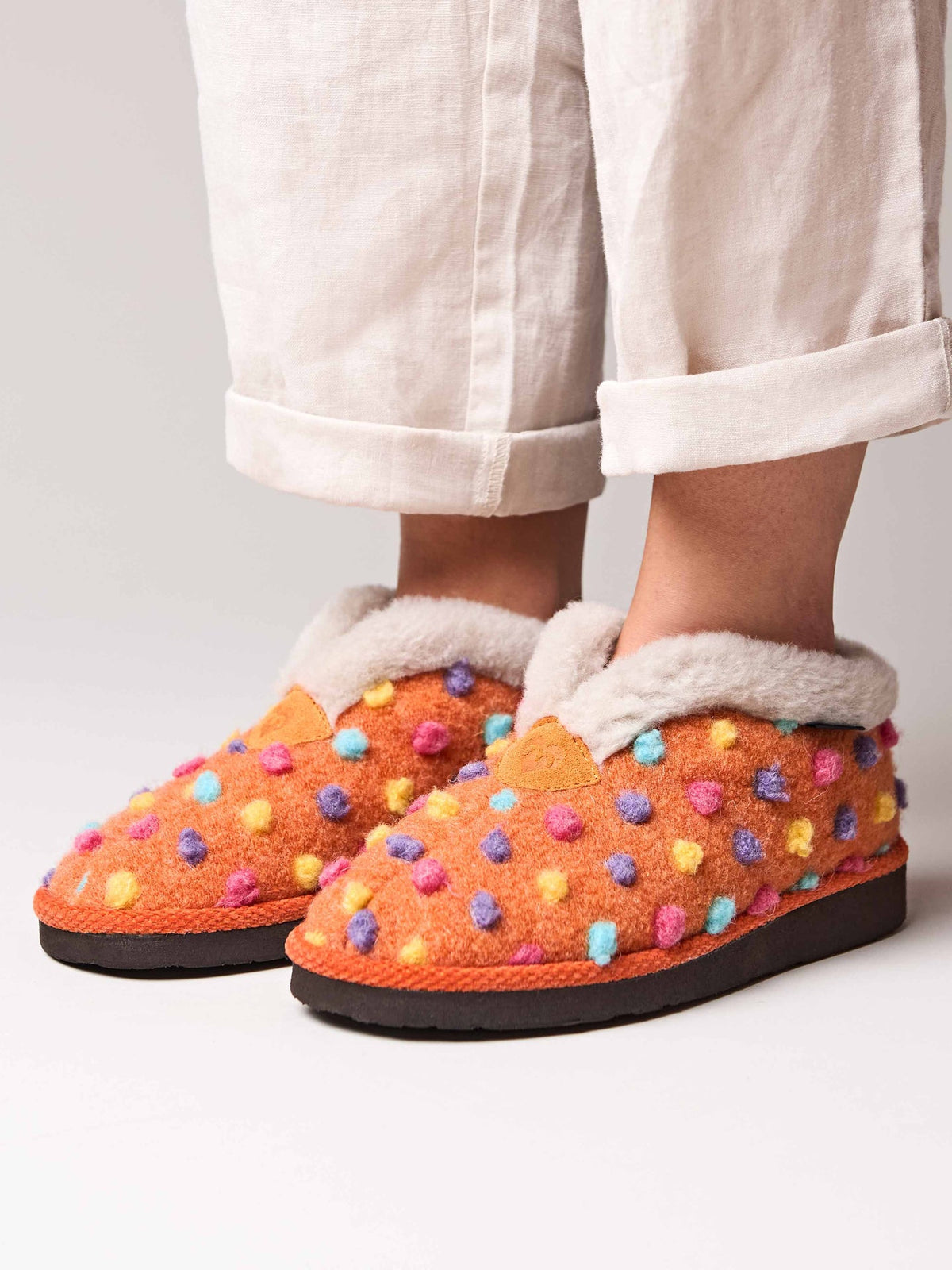 Orange short spotty bootie slippers - BO ORANGE