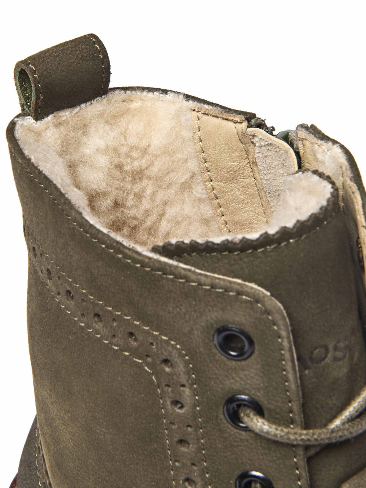 Green fluffy lined leather brogue boot - FILICO WARMLINED OLIVE GREEN NUBUCK
