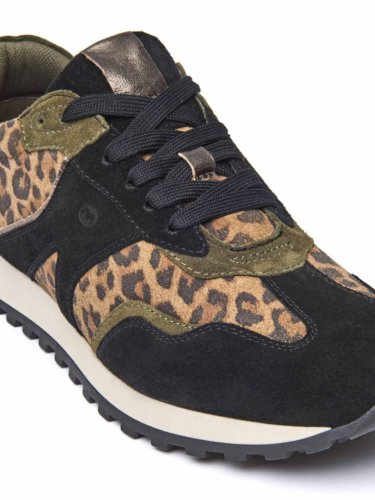 Black sporty lace up trainer - REMI BLACK/LEOPARD