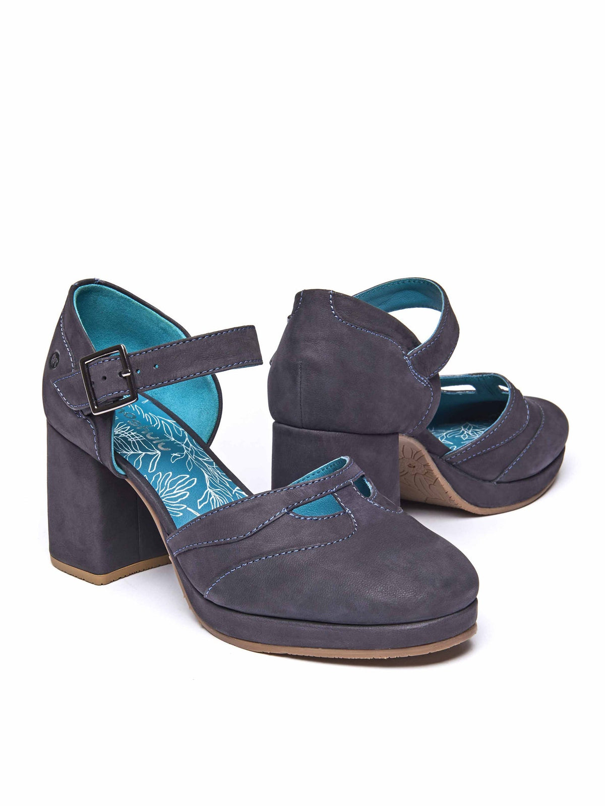 Blue closed toe chunky heeled shoes - HAZUMI INDIGO NUBUCK