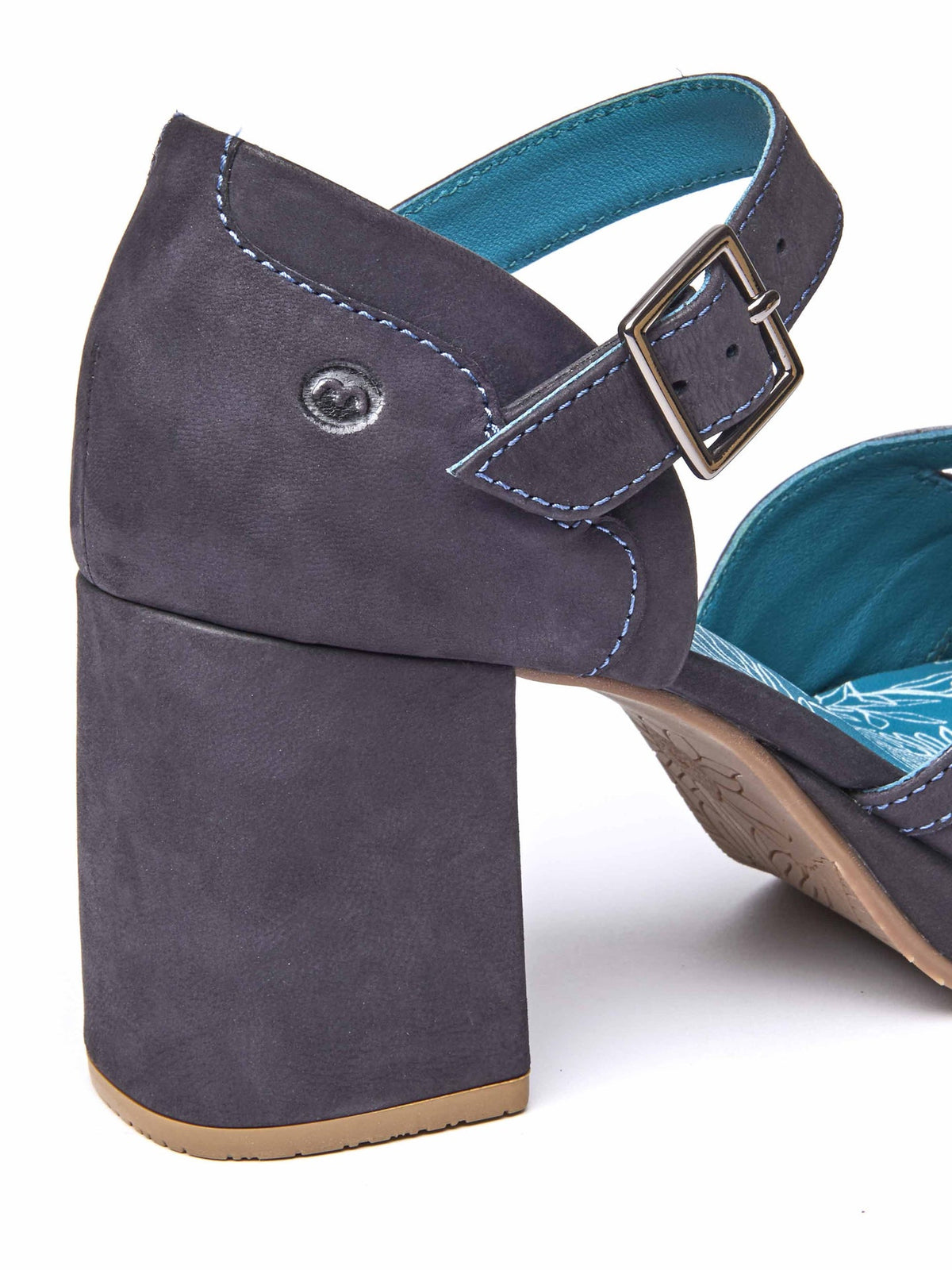 Blue closed toe chunky heeled shoes - HAZUMI INDIGO NUBUCK