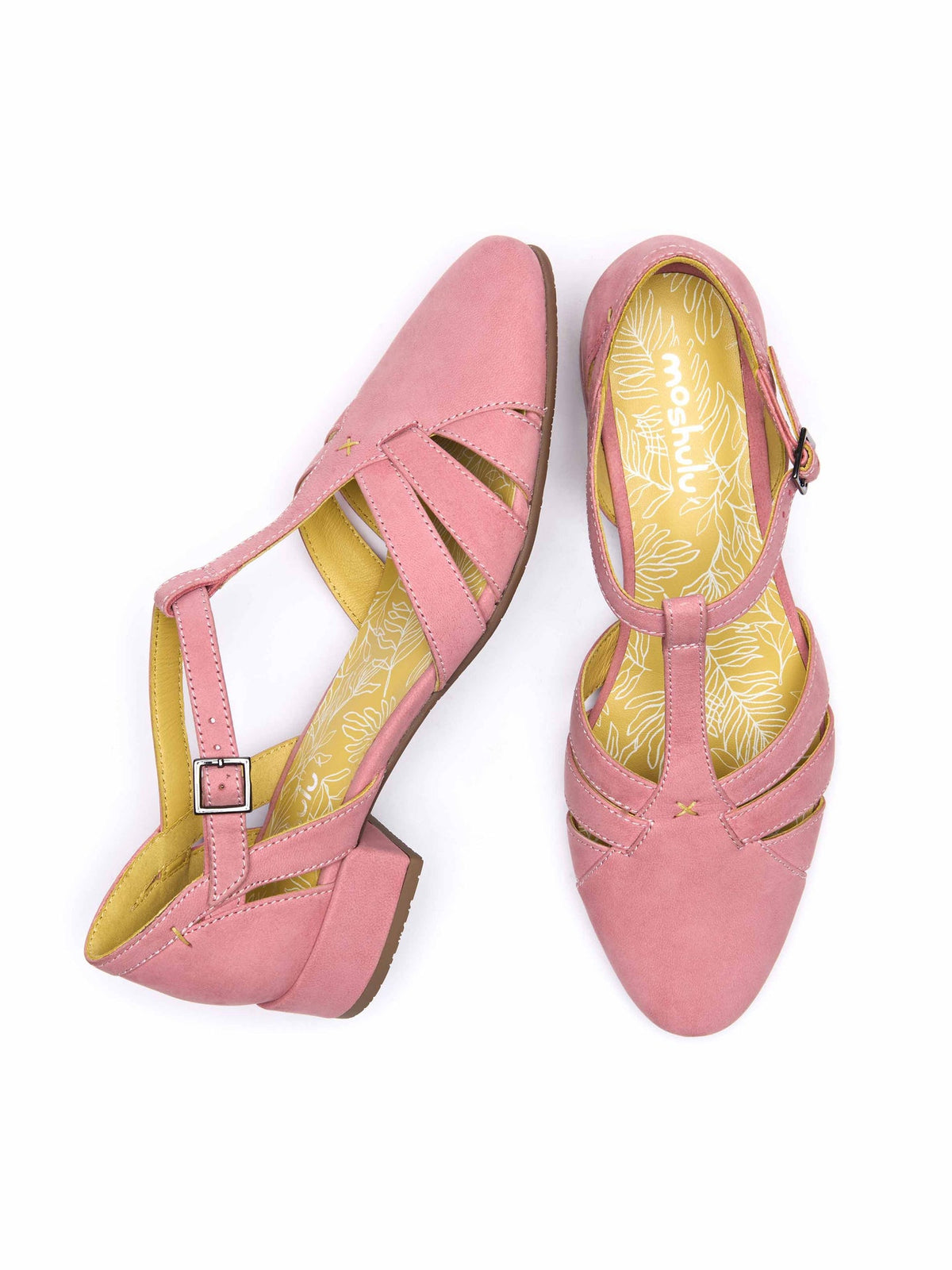 Pink almond-toe vintage style shoes - SAYURI CORAL PINK NUBUCK