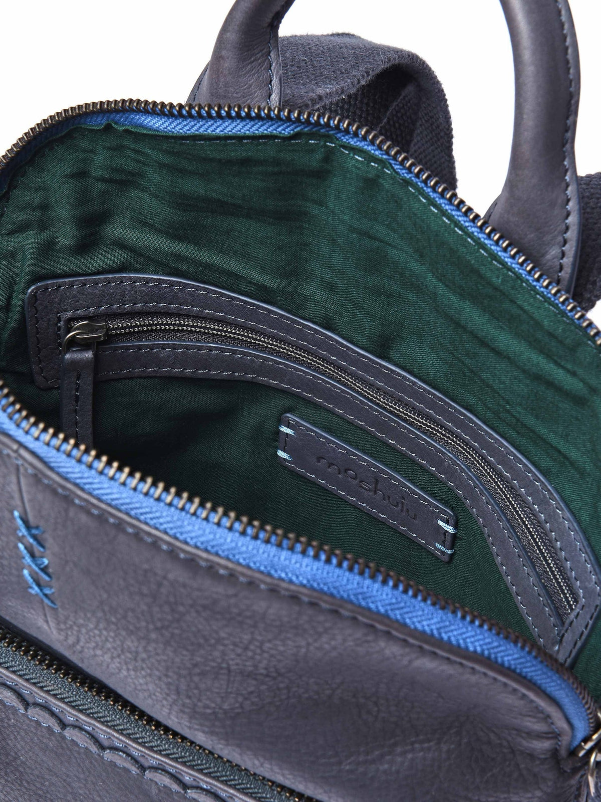 Blue leather backpack with scallop edge - CARNEDD INDIGO LEATHER