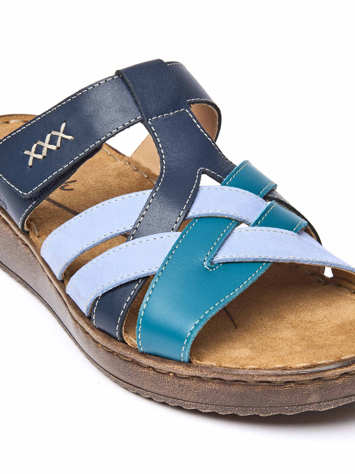 Blue multi-coloured slip on sandals - ZAHARA INDIGO MULTI LEATHER