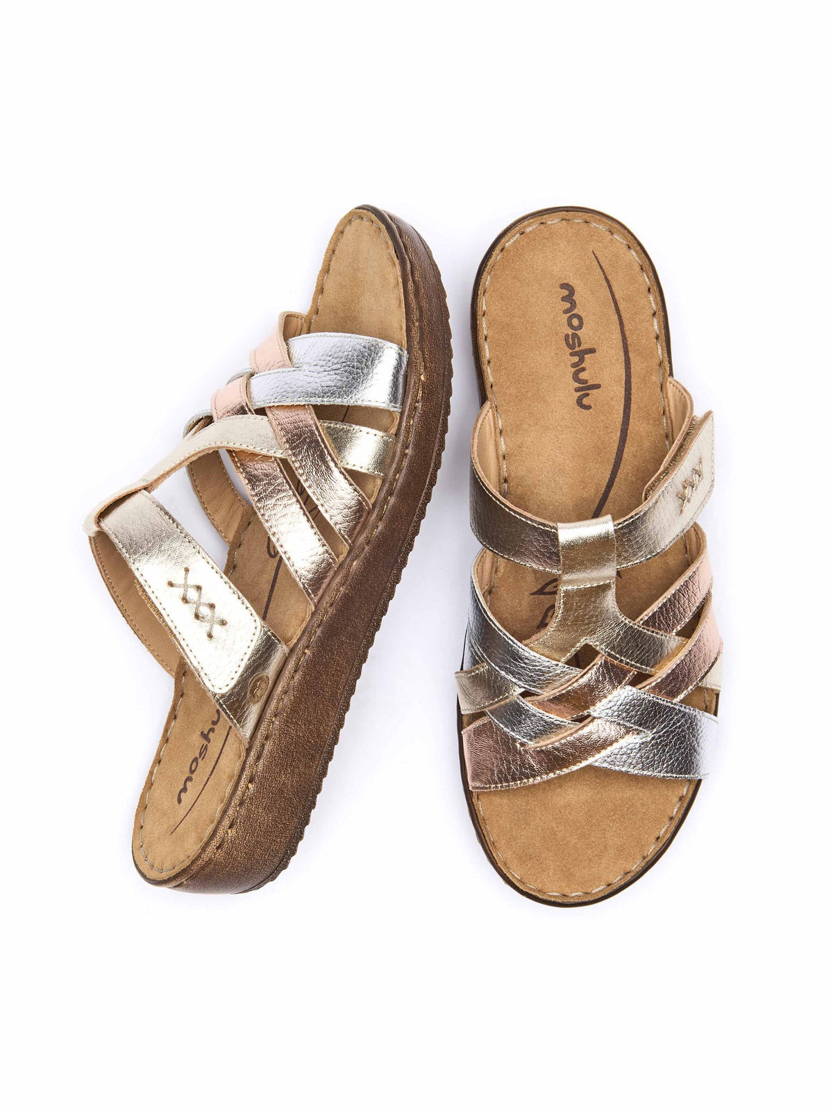 Metallic multi-coloured slip on sandals - ZAHARA METALLIC MULTI LEATHER