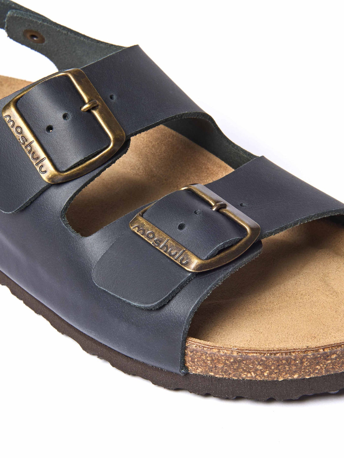 Blue multistrap leather cork footbed sandals - PALME INDIGO WAXY LEATHER
