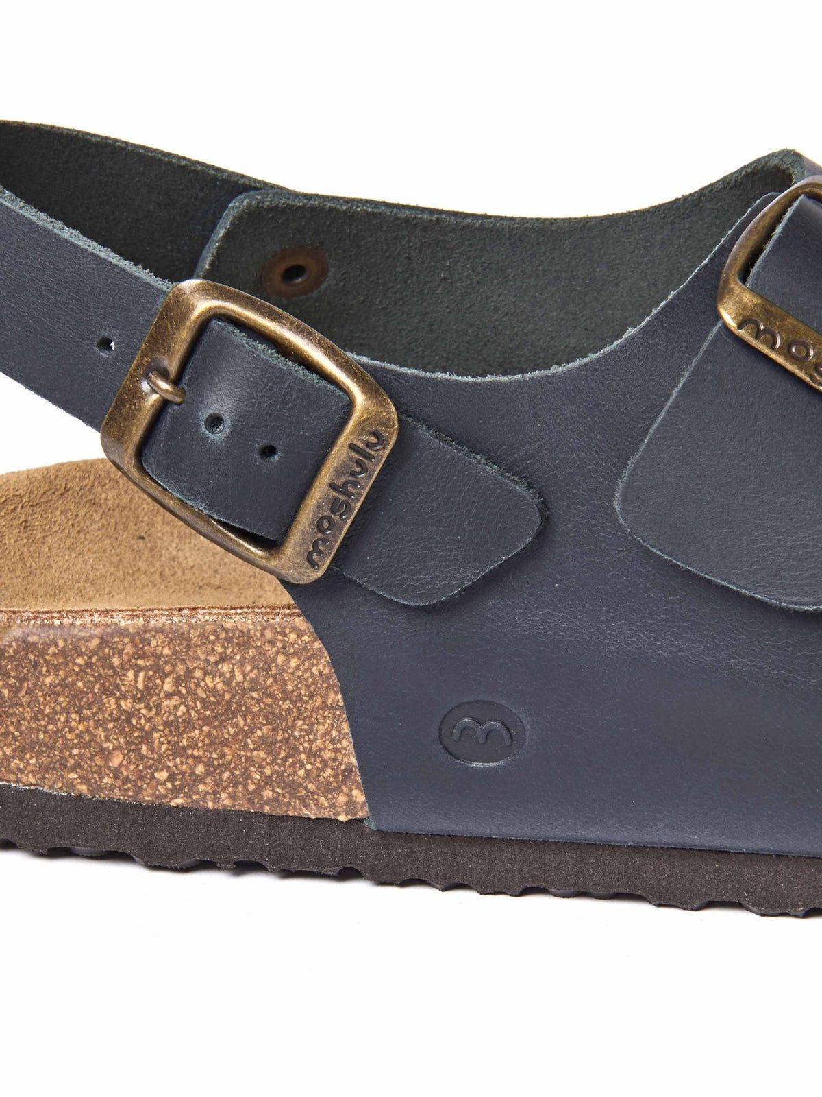 Blue multistrap leather cork footbed sandals - PALME INDIGO WAXY LEATHER