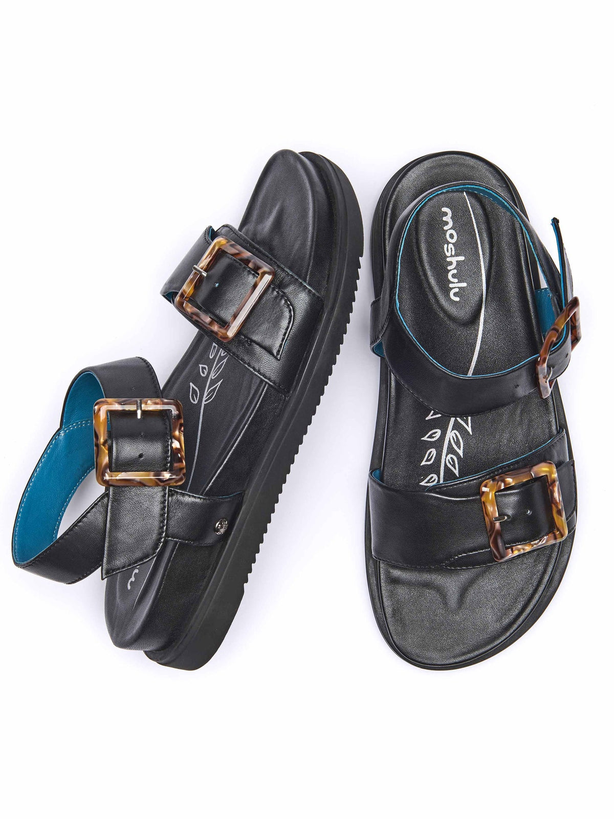 Black colourful leather buckle sandals - NEWARK 2 BLACK LEATHER