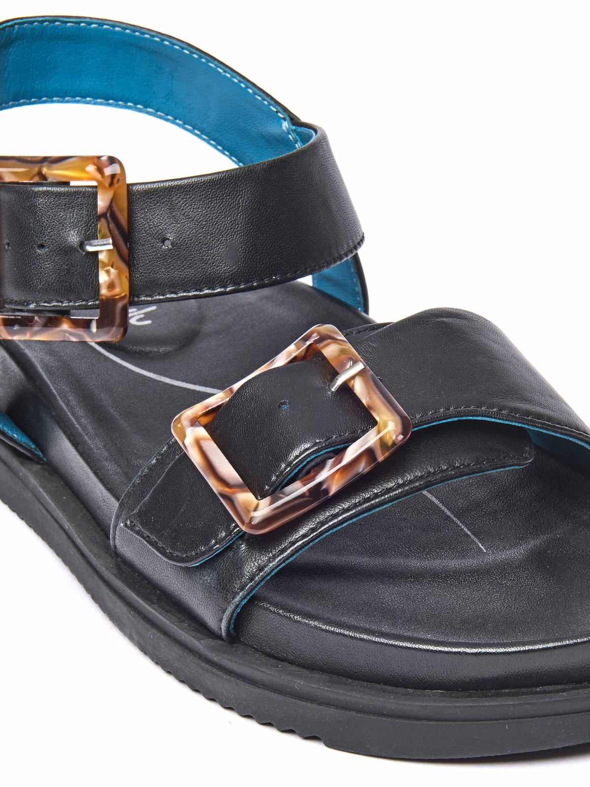 Black colourful leather buckle sandals - NEWARK 2 BLACK LEATHER