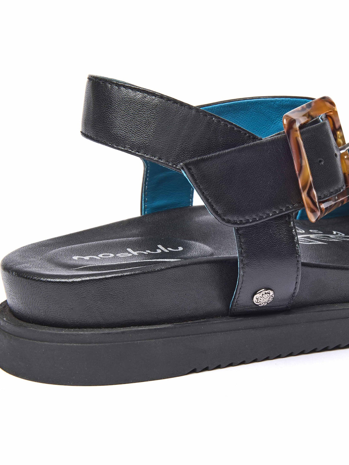 Black colourful leather buckle sandals - NEWARK 2 BLACK LEATHER