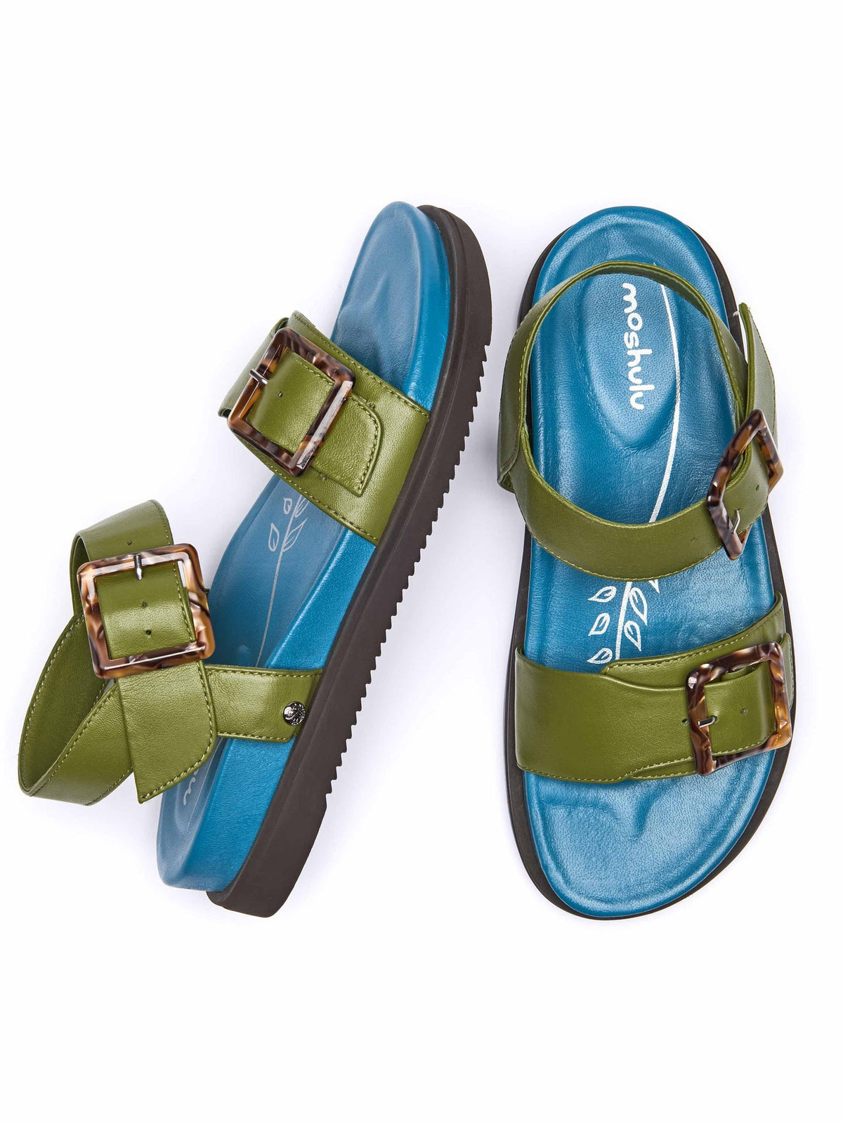 Green colourful leather buckle sandals - NEWARK 2 GUACAMOLE/MARINE TEAL LEATHER