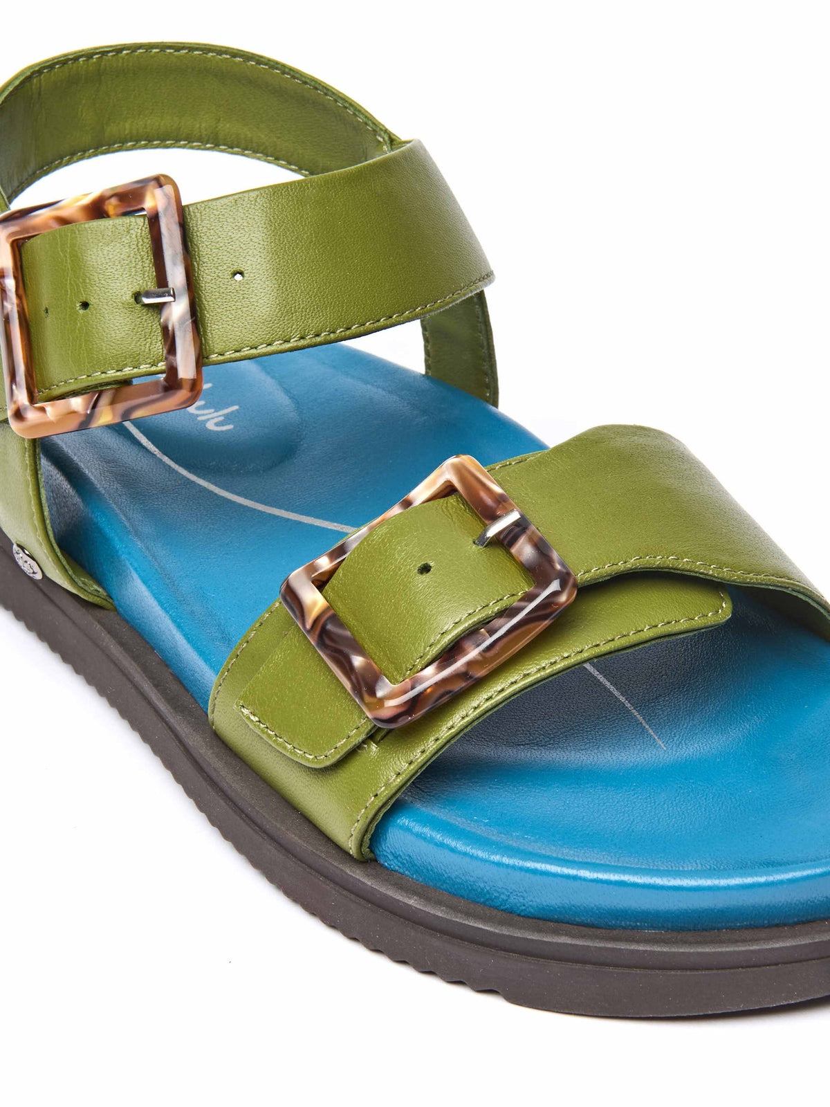 Green colourful leather buckle sandals - NEWARK 2 GUACAMOLE/MARINE TEAL LEATHER