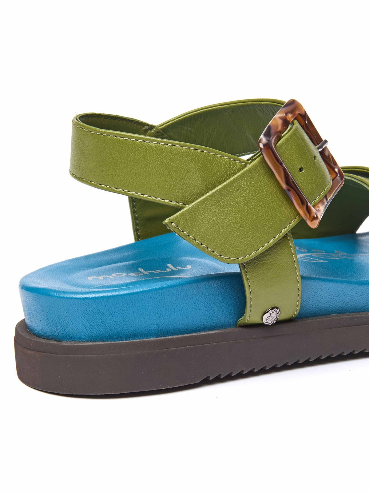 Green colourful leather buckle sandals - NEWARK 2 GUACAMOLE/MARINE TEAL LEATHER