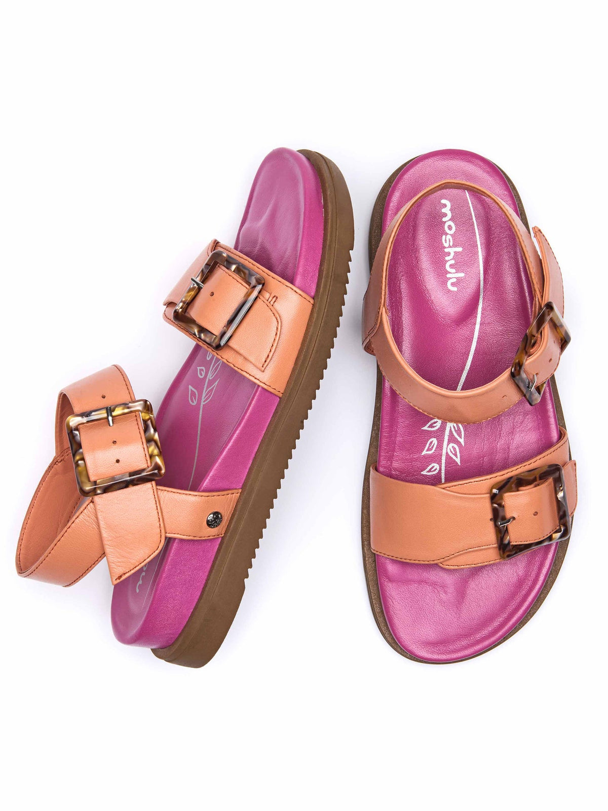 Orange colourful leather buckle sandals - NEWARK 2 PAPAYA/FUCHSIA PINK LEATHER